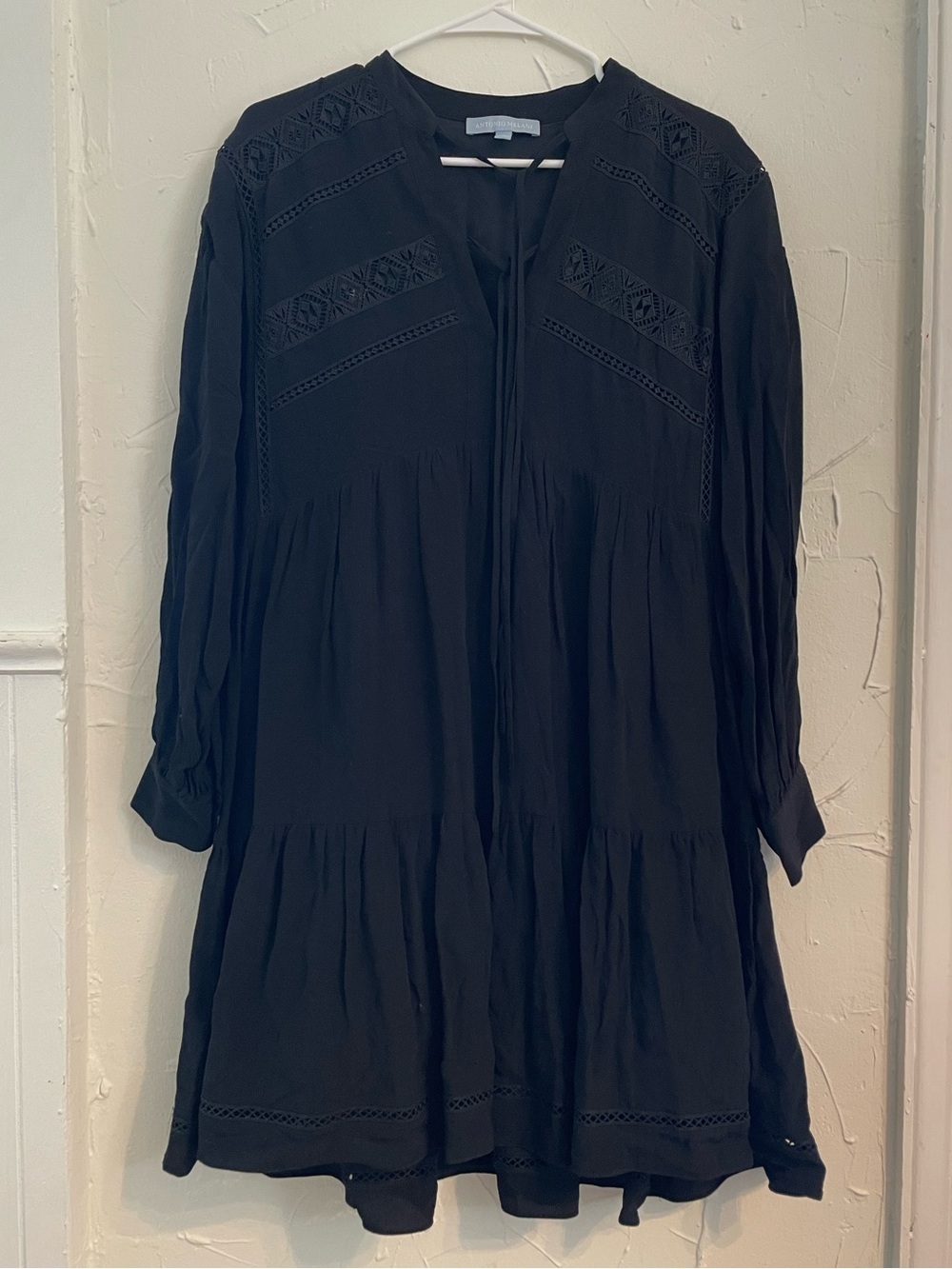 ANTONIO MELANI Black Long Sleeve Boho Tiered Dress